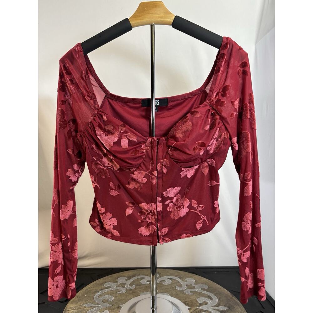 Madden NYC Red Velvet Burnout Y2K Aesthetic Crop Corset Top Women M Romantic
